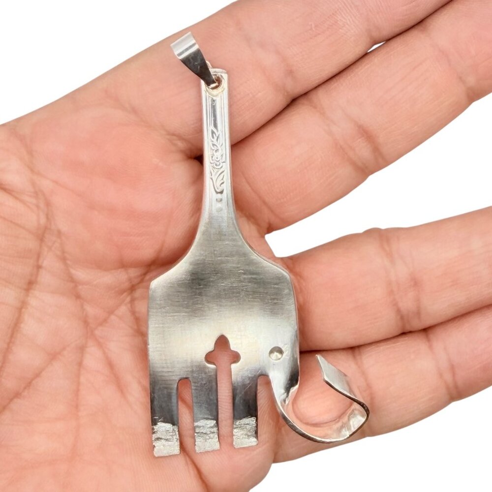 Vintage Elephant Silver Fork Pendant | Upcycled Tudor Silverware Jewelry - Picture 6 of 11